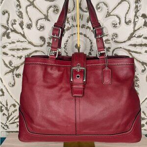Coach Red Glove Tanned Leather Buckle Tote Shoulder Bag F12603